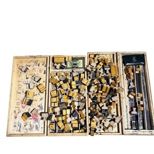 Vintage Wooden Alphabet Word Rubber Stamp Set Challenge Letterpress Type 2 Boxes